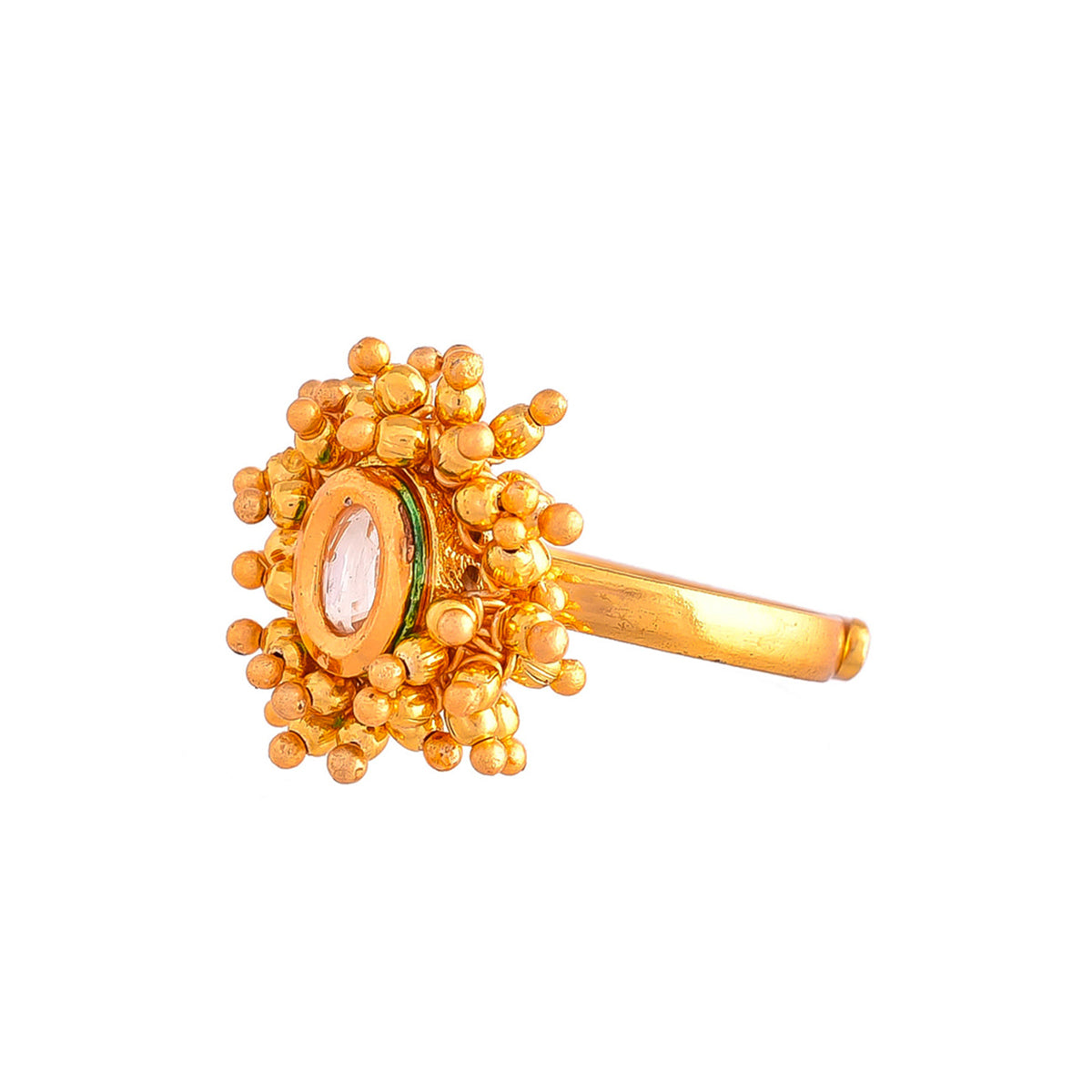 Buy Floral Kundan Ring In Gold Plated Silver Alloy Base