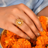 Veerangana Gold Plated Oval Cut Kundan Ring