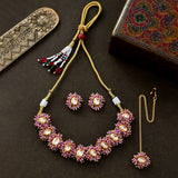 Veerangana Pink Pearls and Kundan Studded Maang Tika Set