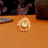Veerangana Pink Pearls and Kundan Studded Ring