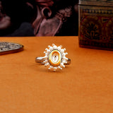 Veerangana White Pearls and Teardrop Cut Kundan Ring