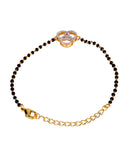 American Diamond CZ Golden Round Brass Black Beaded Mangalsutra Bracelet