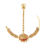 Apsara Floral Motifs Faux Pearls and Kundan Gold Plated Brass Adjustable Haath Phool