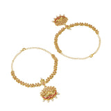 Apsara Bridal Red Enamelled with Pearl Drops Golden Armlets