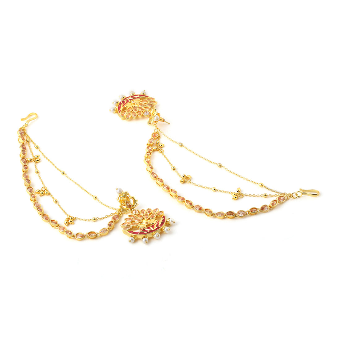 Apsara Meenakari White Pearls Embellished Gold Toned Filigree Jewellery Set