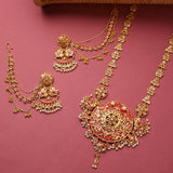 Apsara Meenakari White Pearls Embellished Gold Toned Filigree Jewellery Set