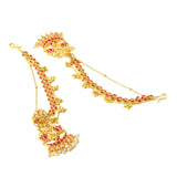 Apsara Lotus Motif Faux Pearls and Kundan Embellished Gold Plated Brass Sahara Earrings
