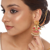 Apsara Lotus Motif Faux Pearls and Kundan Embellished Gold Plated Brass Sahara Earrings