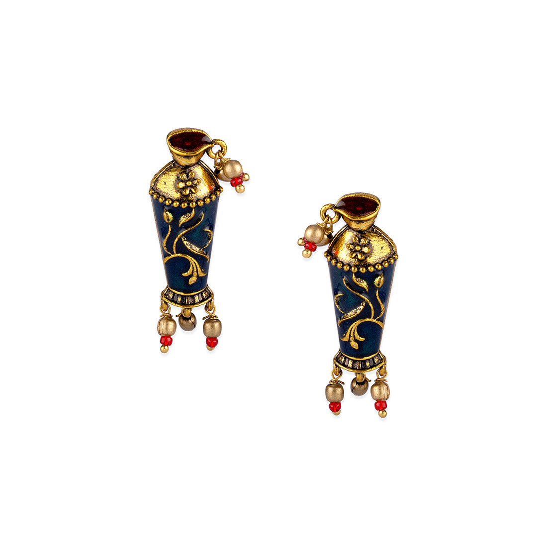 Arabian Nights Antique Pot Designed Golden Brass Earrings