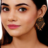 Arabian Nights Antique Oxidized Half Moon Golden Brass Earrings