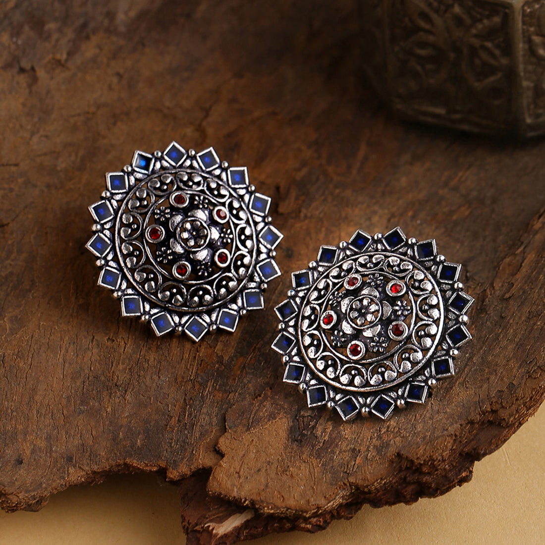 Arabian Nights Antique Oxidized Silver Brass Stud Earrings