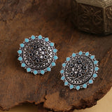 Arabian Nights Antique Oxidized Silver Brass Stud Earrings
