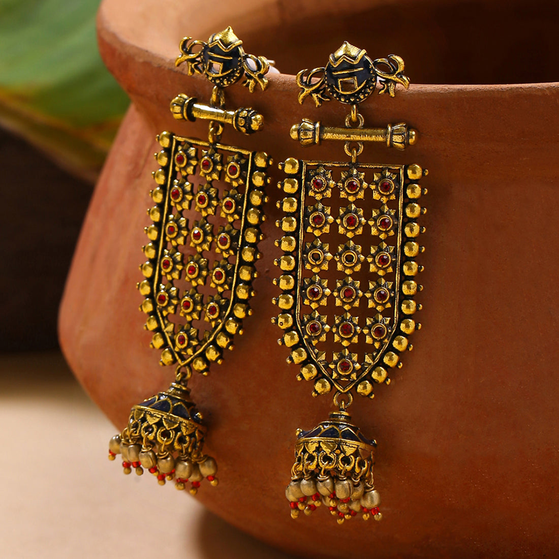 Arabian Nights Antique Traditional Golden Brass Earrings – VOYLLA