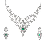 Peacock Emerald Elegance Silver Necklace Set