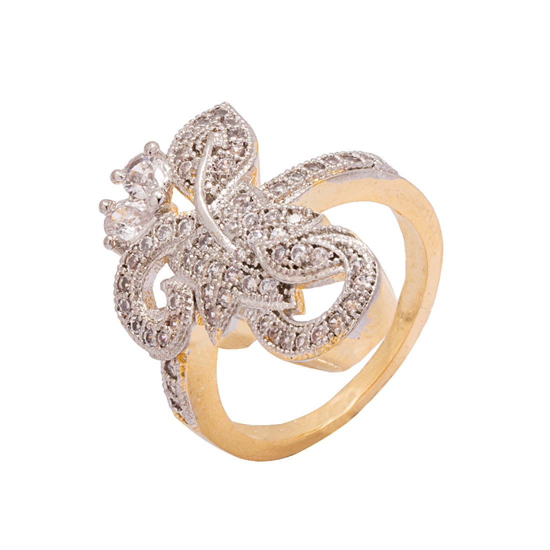 Gold Tone CZ Embellished Floral Ring