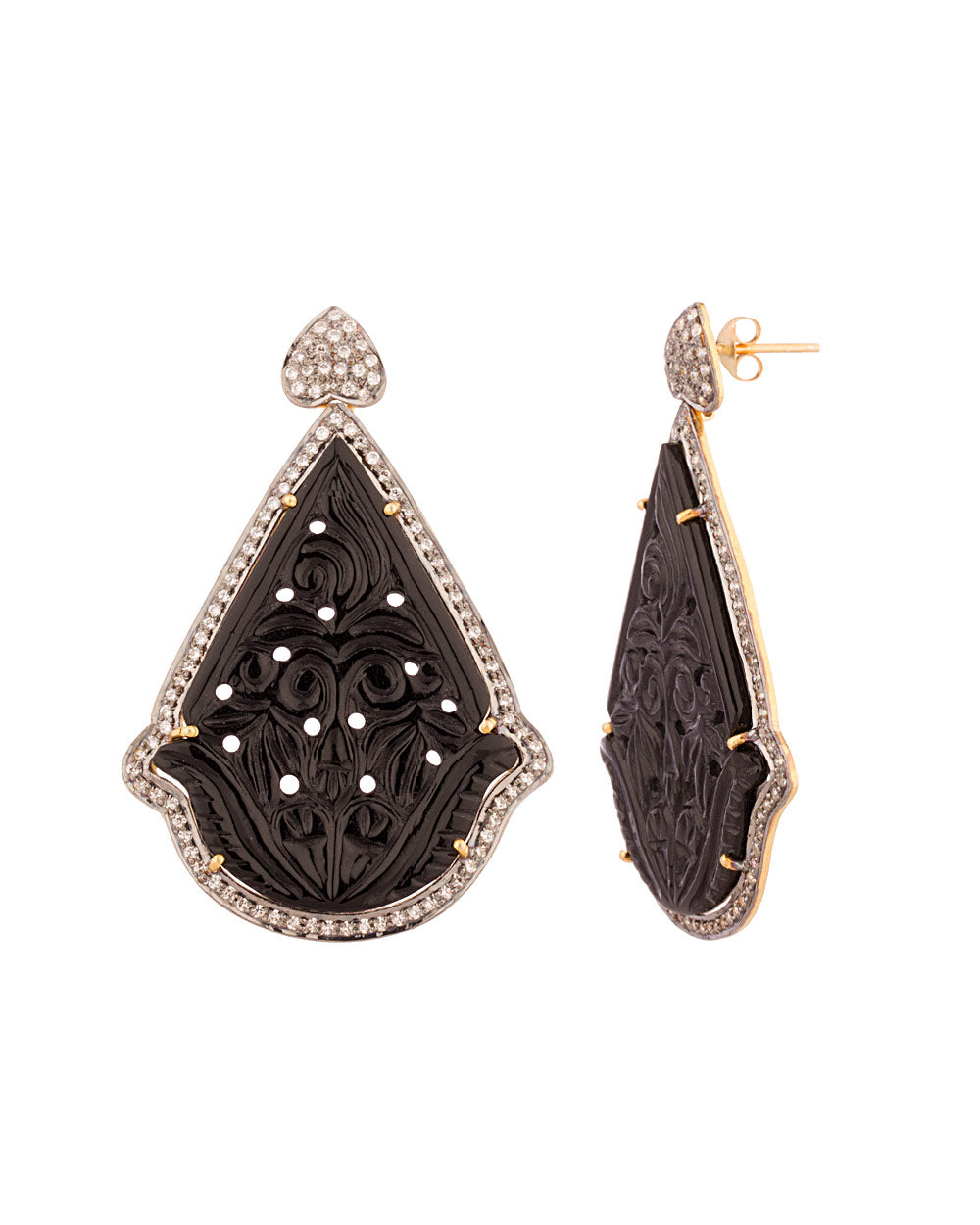 CLassic Hand Carved Black Onyx Earring Set – VOYLLA