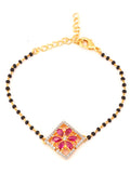 Shimmering Floret American Diamond CZ Black Beads with Golden touch Mangalsutra Bracelet