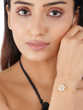 Shimmering Floret American Diamond CZ Golden Brass Mangalsutra Bracelet