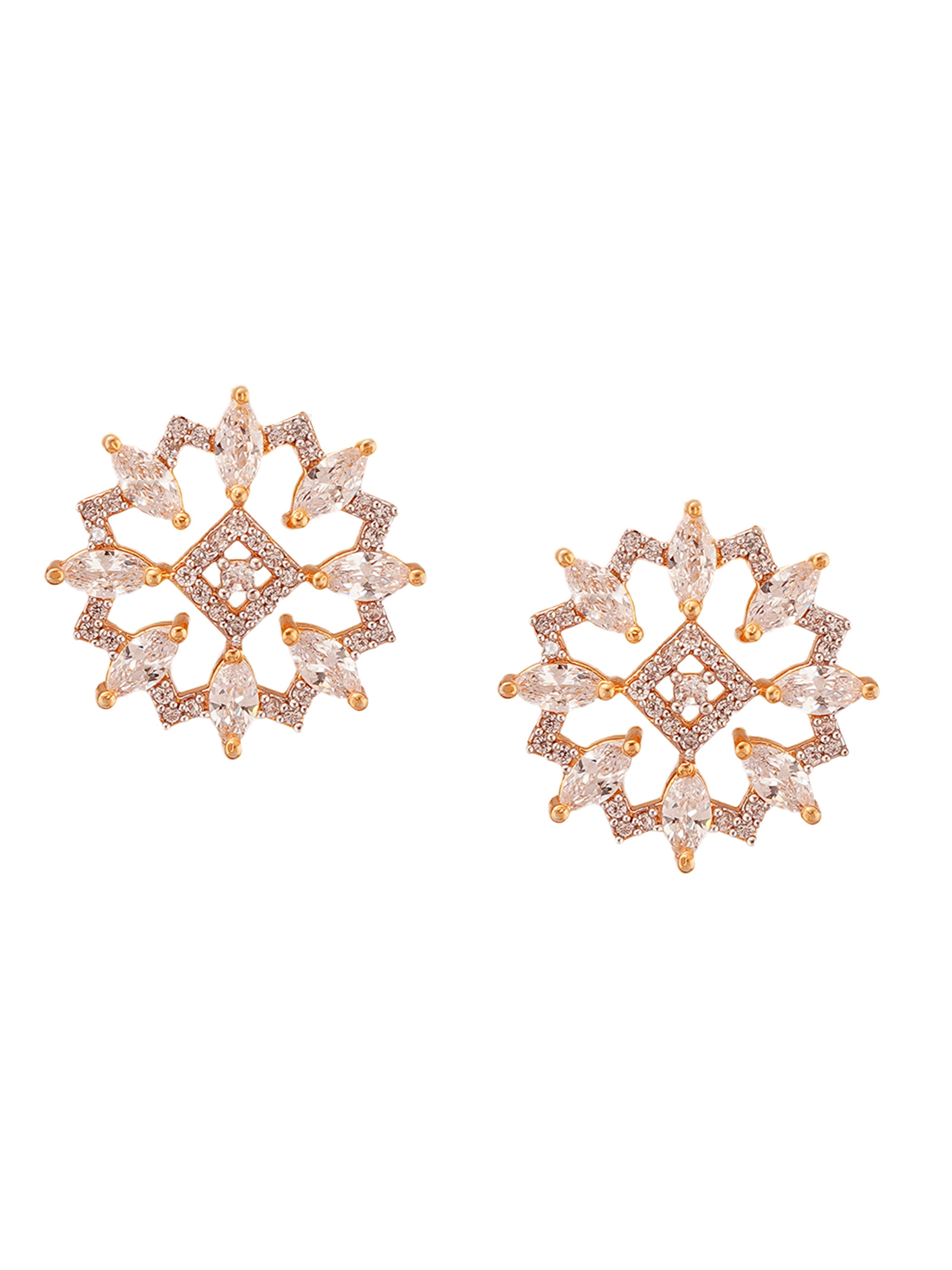 Shimmering Floret American Diamond CZ Gold Plated Brass Stud Earrings