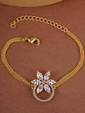 Shimmering Floret American Diamond CZ Gold Plated Red Leaf Mangalsutra Bracelet