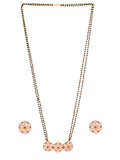 Shimmering Floret American Diamond CZ 3 Flowers Gold Plated Brass Black Beaded Mangalsutra with Earrings