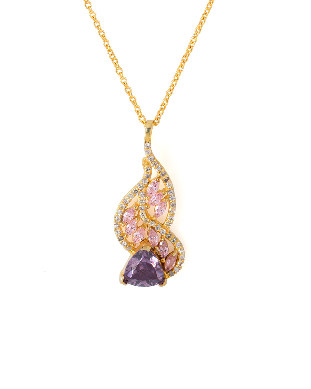 Glittering Pendant With Chain Adorned With Colorful CZ