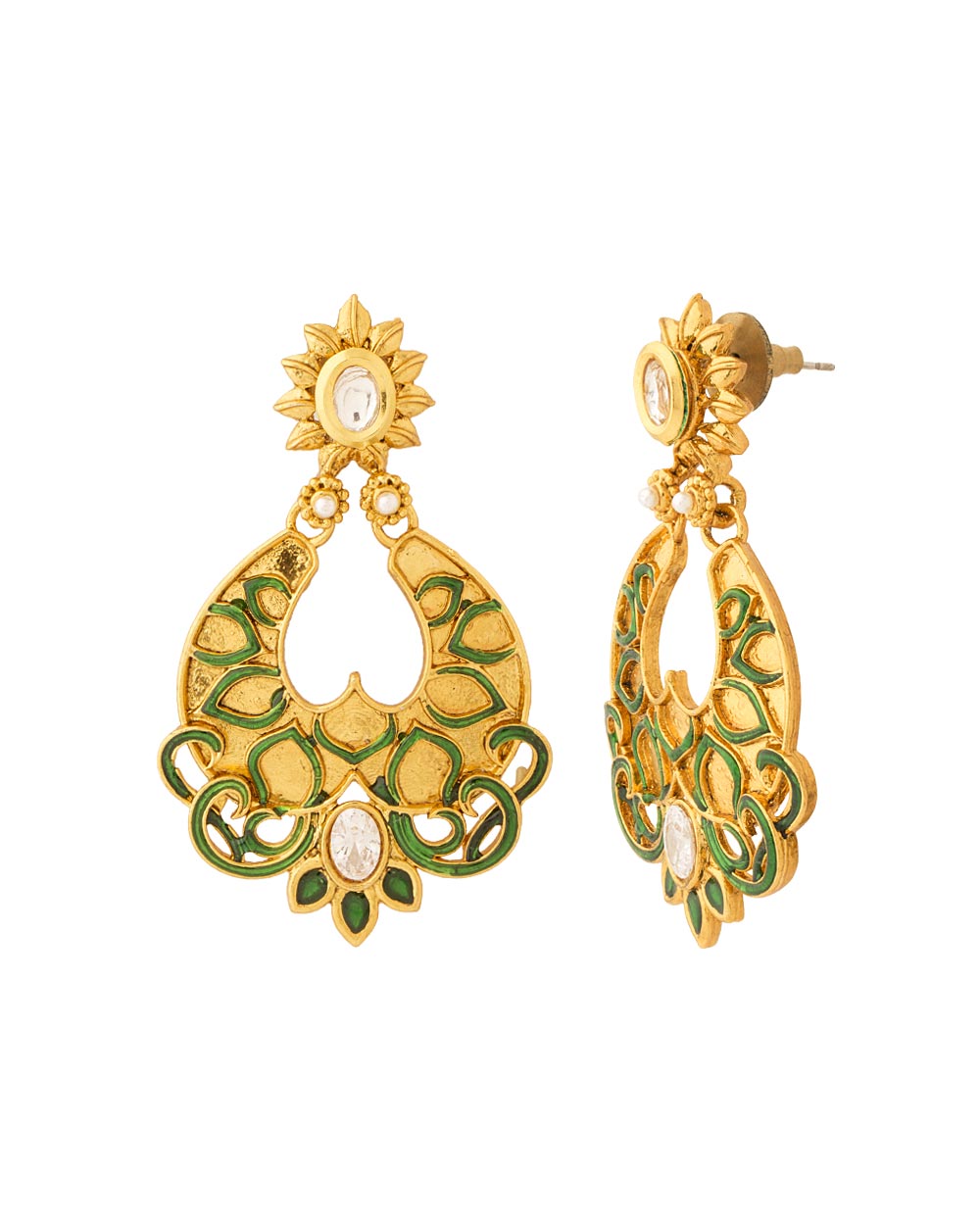 Traditional Green Enamel Designer Dangler Earrings