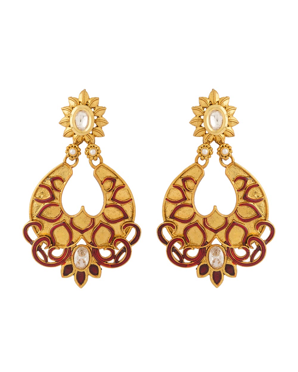 Traditional Red Enamel Designer Dangler Earrings