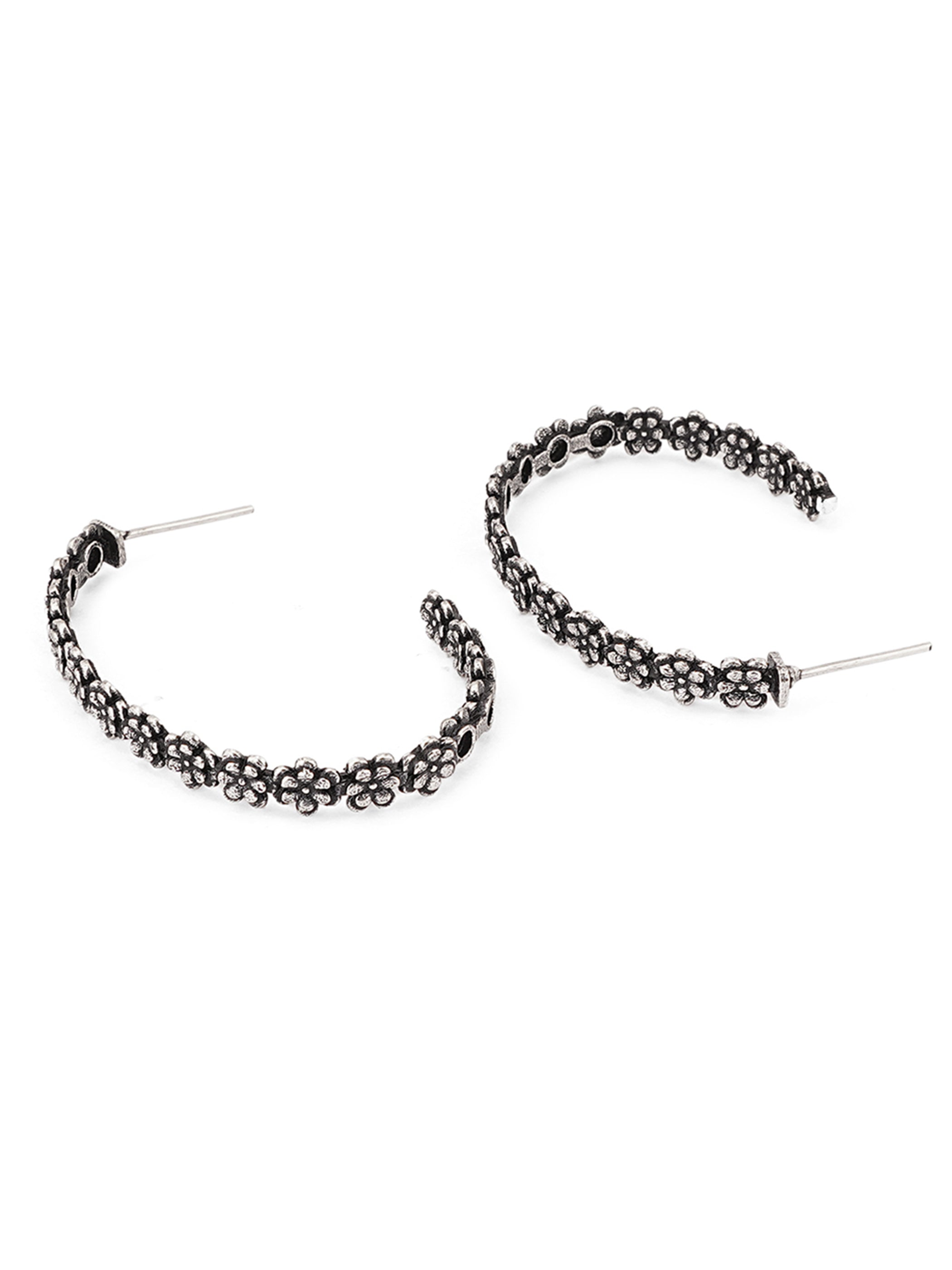 Trendy Hoops Silver Plated Black Designed Sleek Earrings
