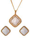 White Beads Studded Golden CZ Embellished Pendant Set With Chain